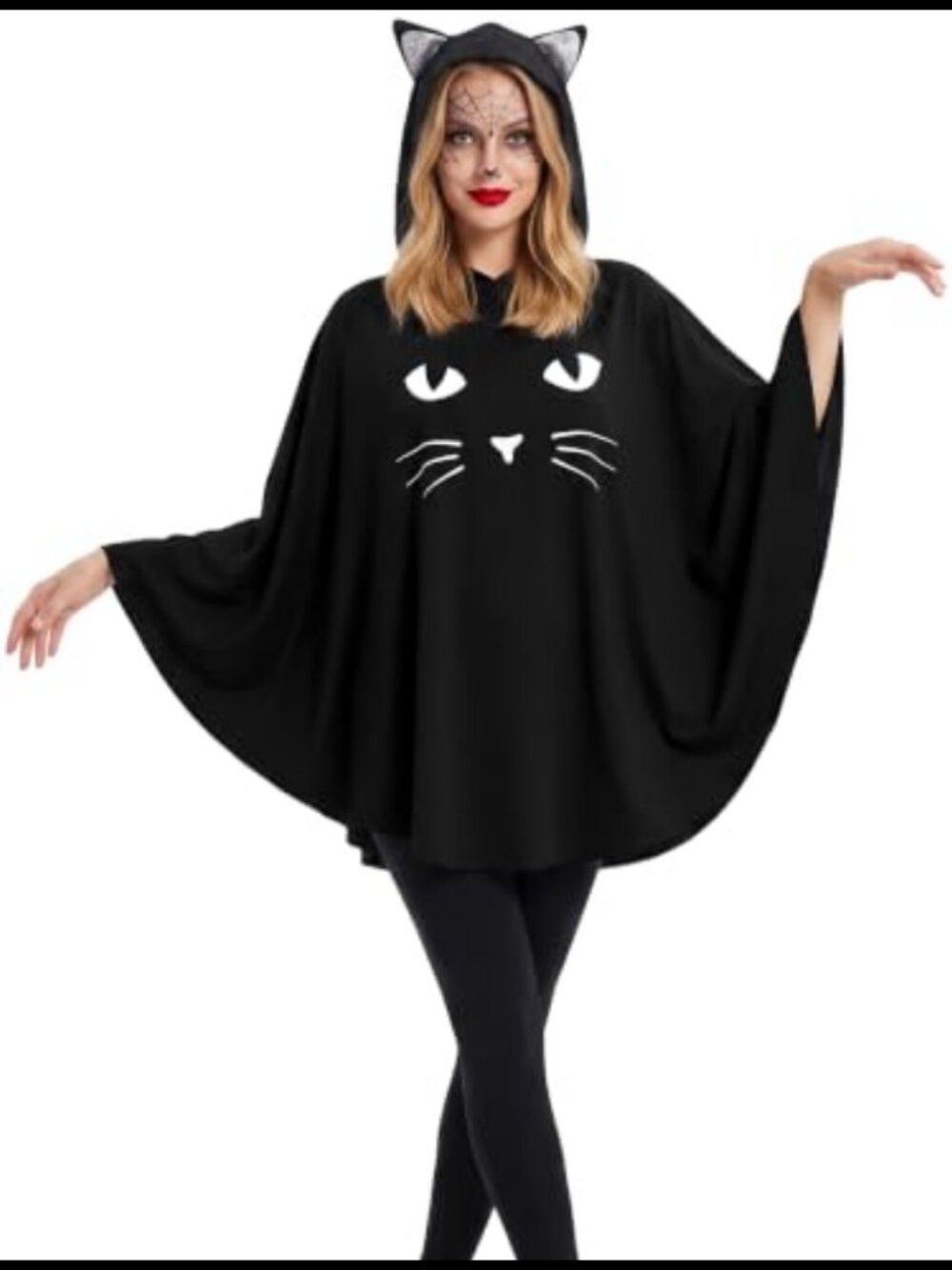 Cat Poncho Hooded Cloak Glow in Dark Halloween Costume One Size